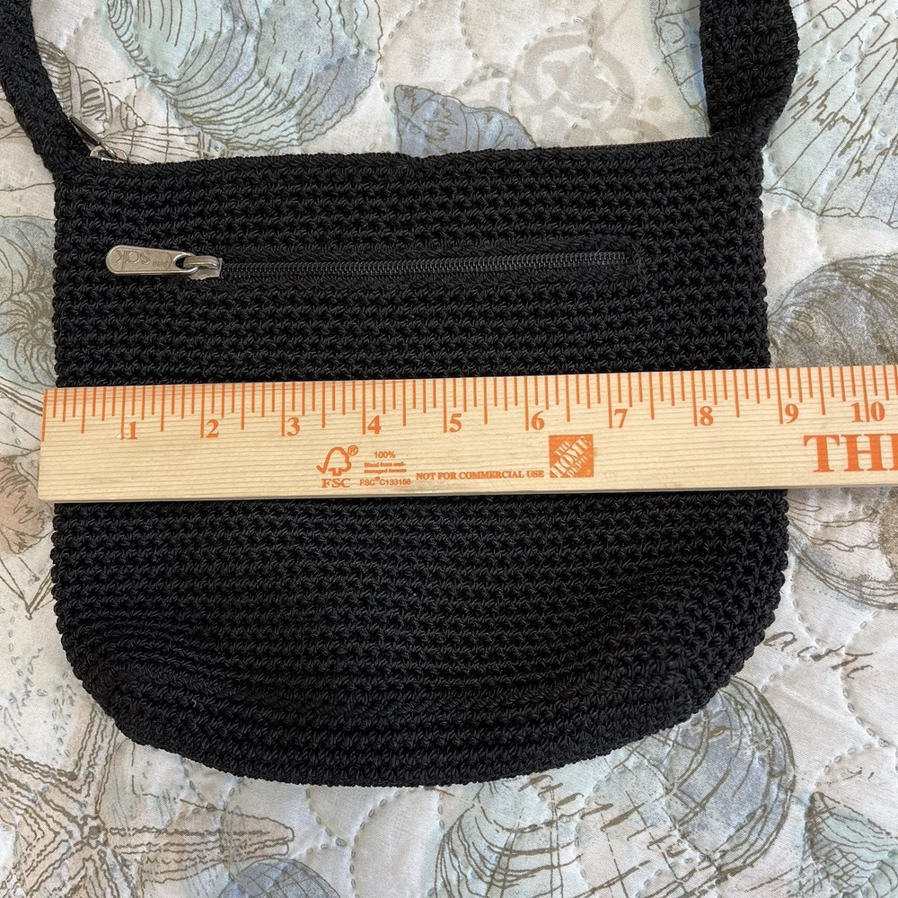 Vintage The Sak 1990's Woven Hand Crochet‎ Shoulder Bag Black Hobo Boho Zip 9x7 - Picture 9 of 13